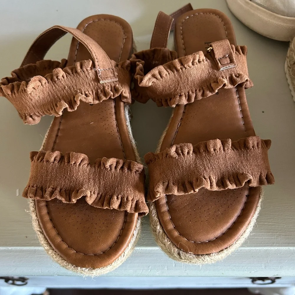 Brown Ruffle Strap Sandals - Picture 1 of 1